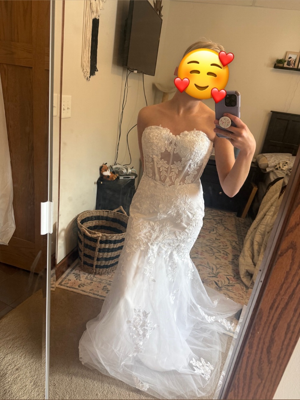 Strapless Lace Mermaid Wedding Gown in White